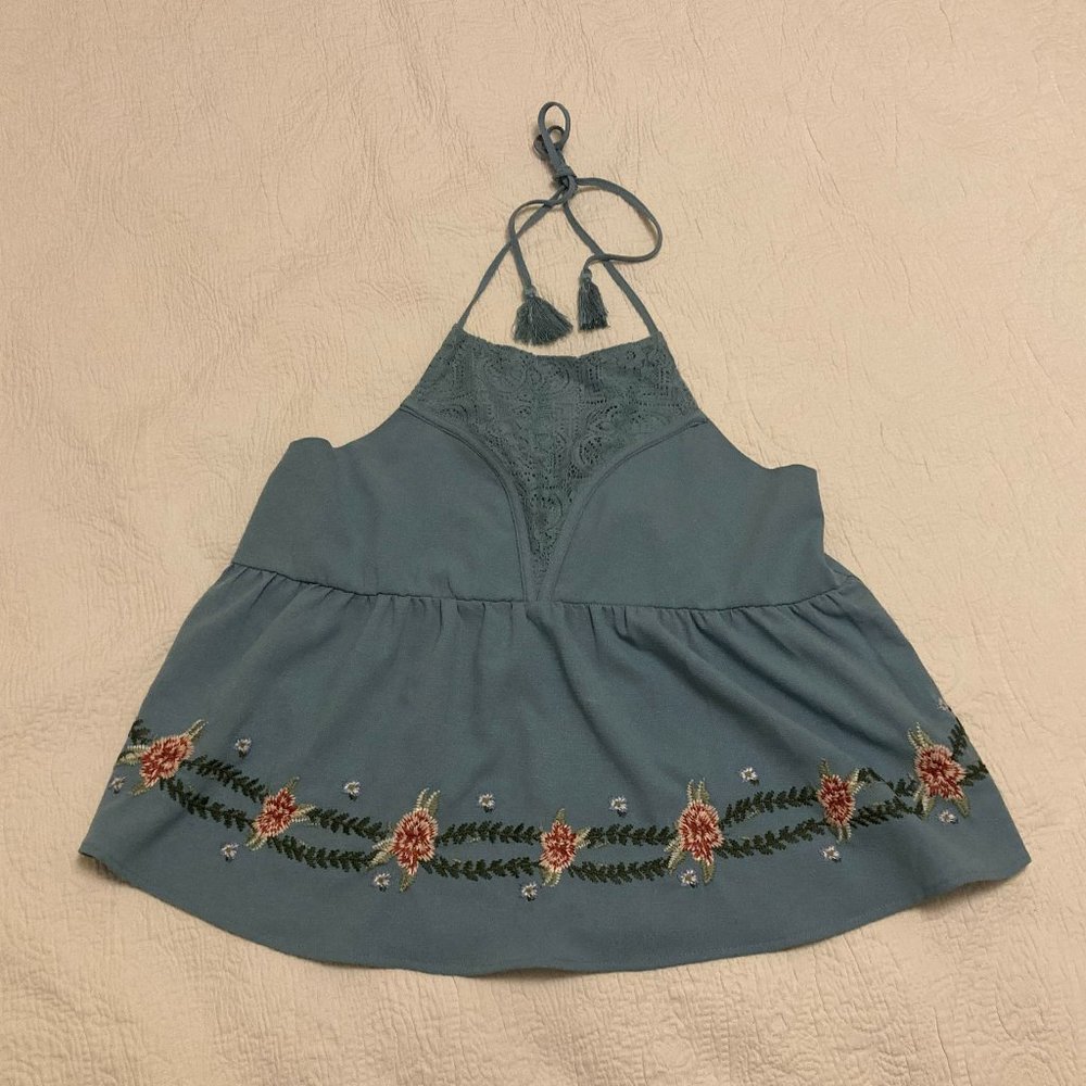 Cornflower Blue Embroidered Halter Top